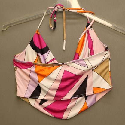 Wearever Halter Crop Top Large Abstract Geometric Pink Orange Y2K Bandana Hem