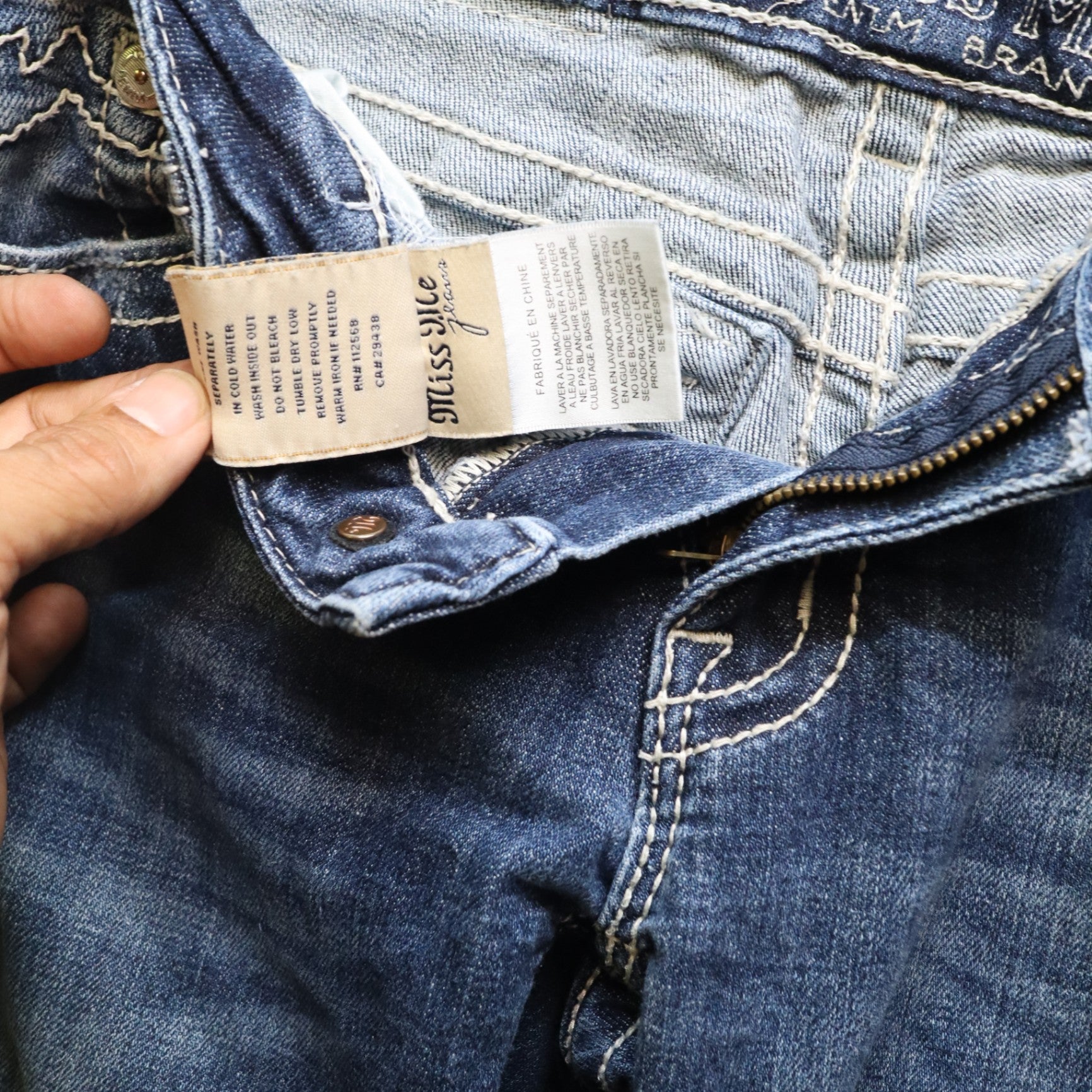Miss Me Bradbury Bootcut Jeans Womens 30 Thick White Stitch Flap Pocket Denim