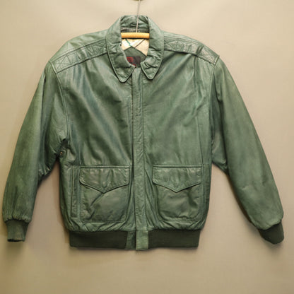 Vintage General Clothing Co Green Leather Flight Bomber Jacket Map Lining Medium