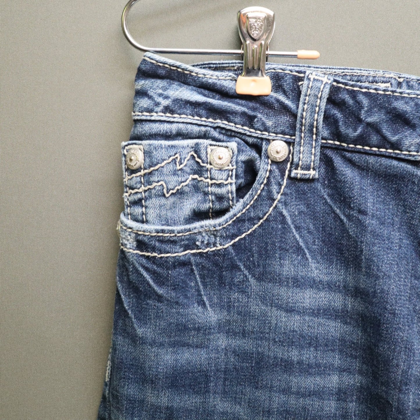 Miss Me Bradbury Bootcut Jeans Womens 30 Thick White Stitch Flap Pocket Denim