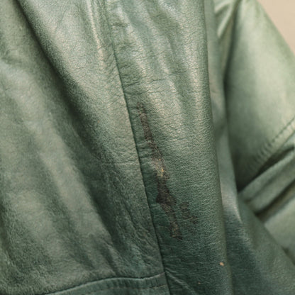 Vintage General Clothing Co Green Leather Flight Bomber Jacket Map Lining Medium