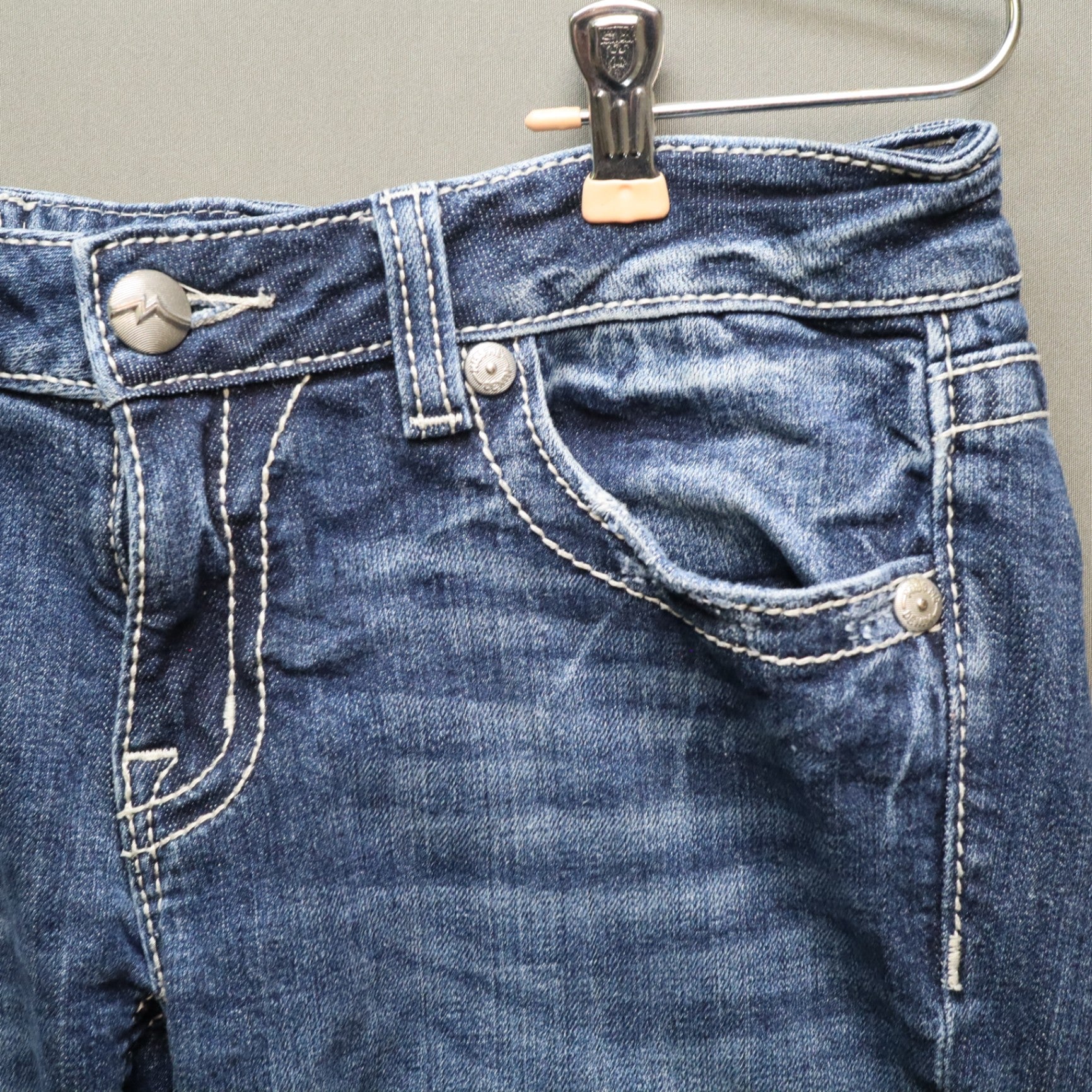 Miss Me Bradbury Bootcut Jeans Womens 30 Thick White Stitch Flap Pocket Denim