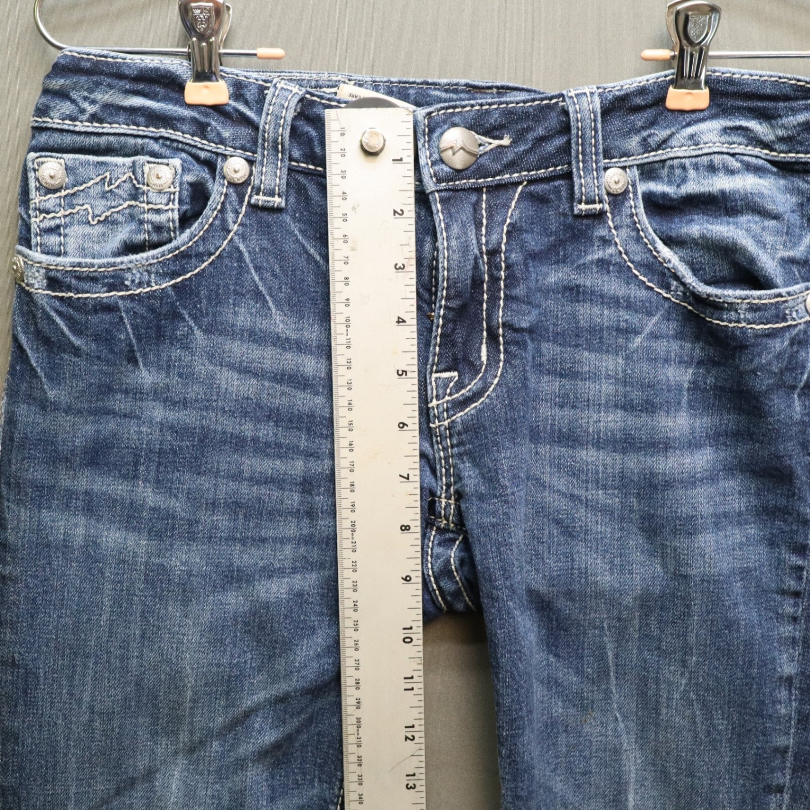 Miss Me Bradbury Bootcut Jeans Womens 30 Thick White Stitch Flap Pocket Denim
