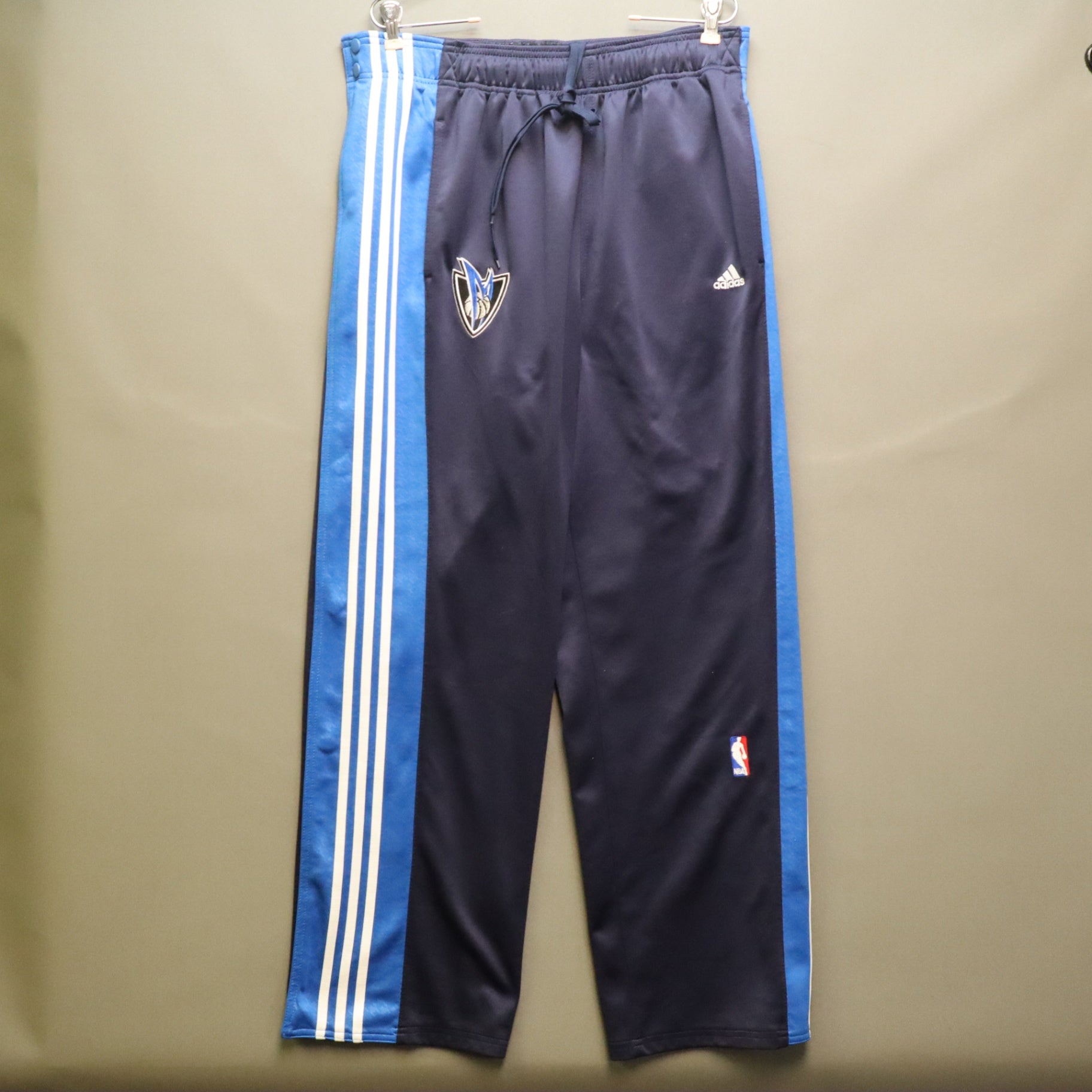 Adidas Dallas Mavericks Tearaway Track Pants Large Navy Blue Warm Up Snap NBA