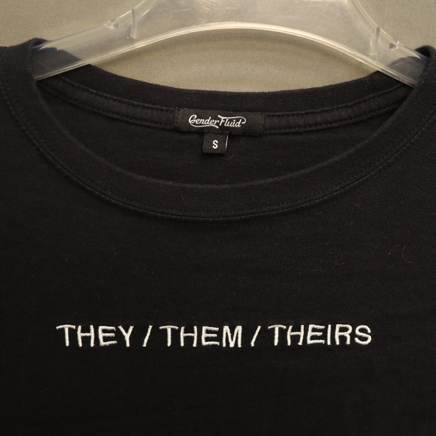 Gender Fluid They/Them/Theirs Embroidered T-Shirt Small Black Pride LGBTQ+ Tee