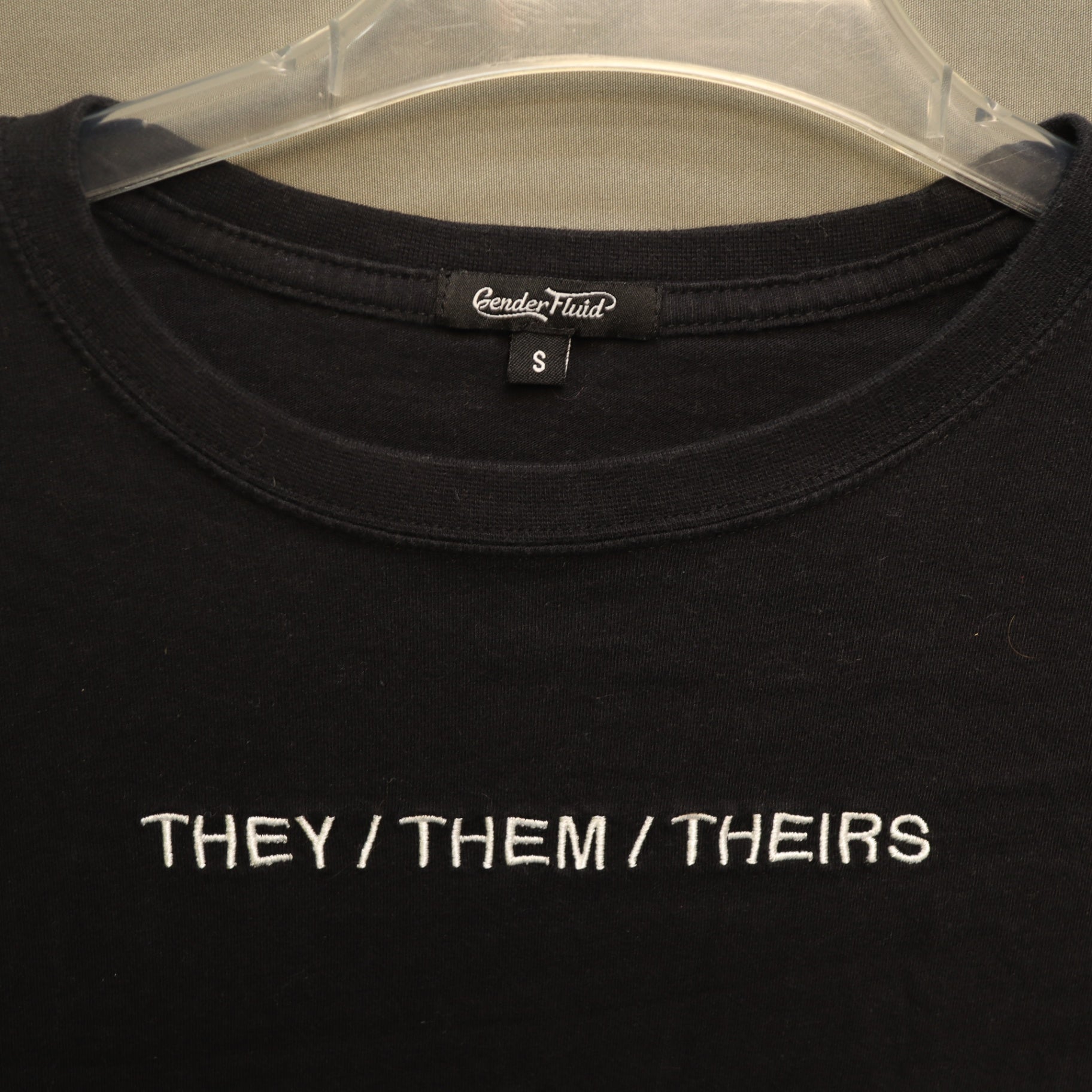 Gender Fluid They/Them/Theirs Embroidered T-Shirt Small Black Pride LGBTQ+ Tee