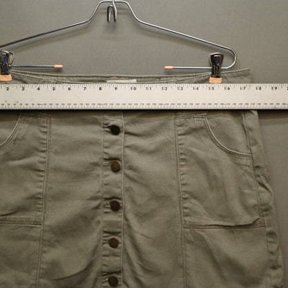 Jolt Olive Green Button Front Mini Skirt Size 13/31W Utility Cargo Pockets A-Line
