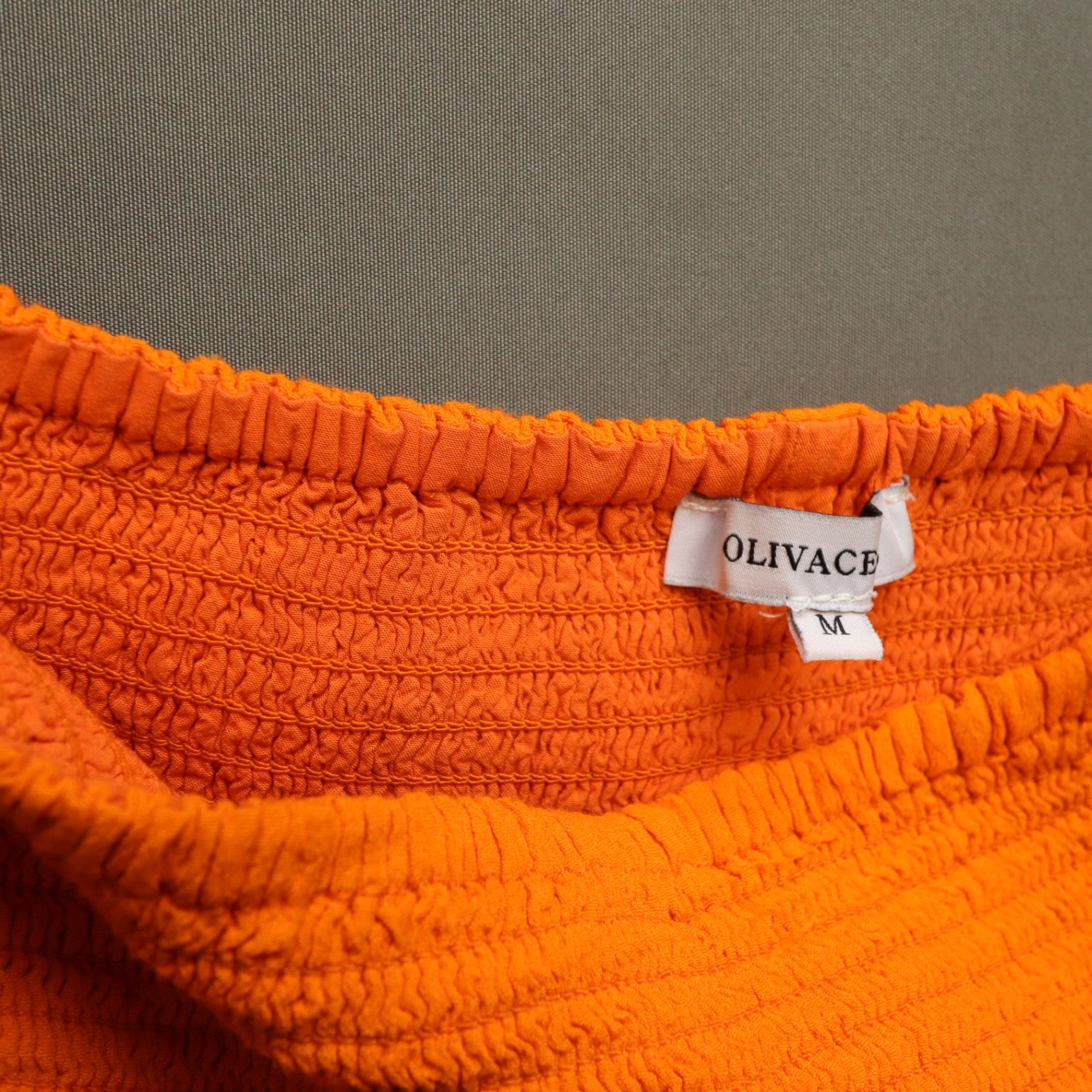 Olivaceous Orange Smocked Tube Top Medium Strapless Tiered Ruffle Peplum Cami