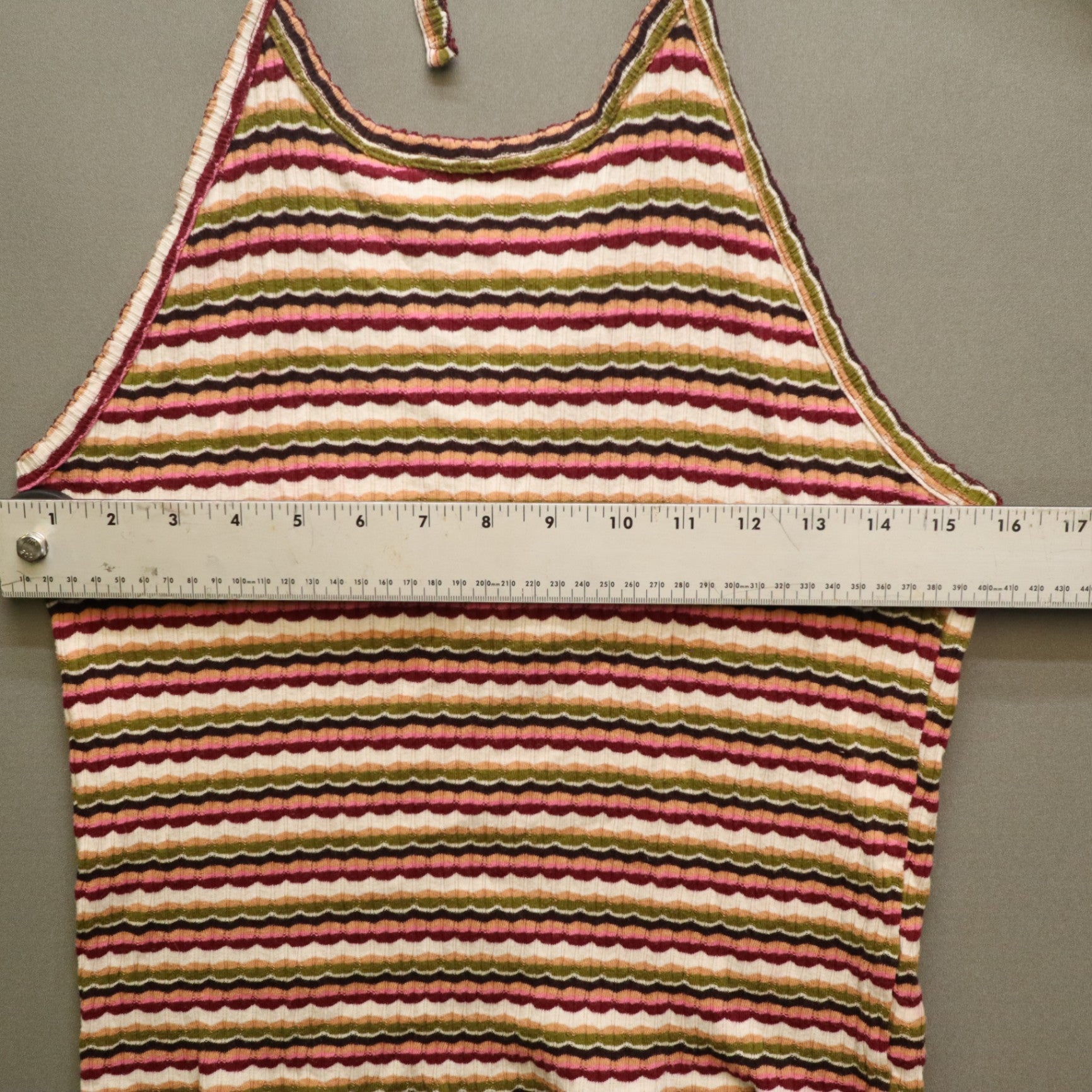 American Eagle Striped Ribbed Halter Top XL Pink Green Tan Wavy Stripe Crop Cami