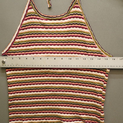 American Eagle Striped Ribbed Halter Top XL Pink Green Tan Wavy Stripe Crop Cami