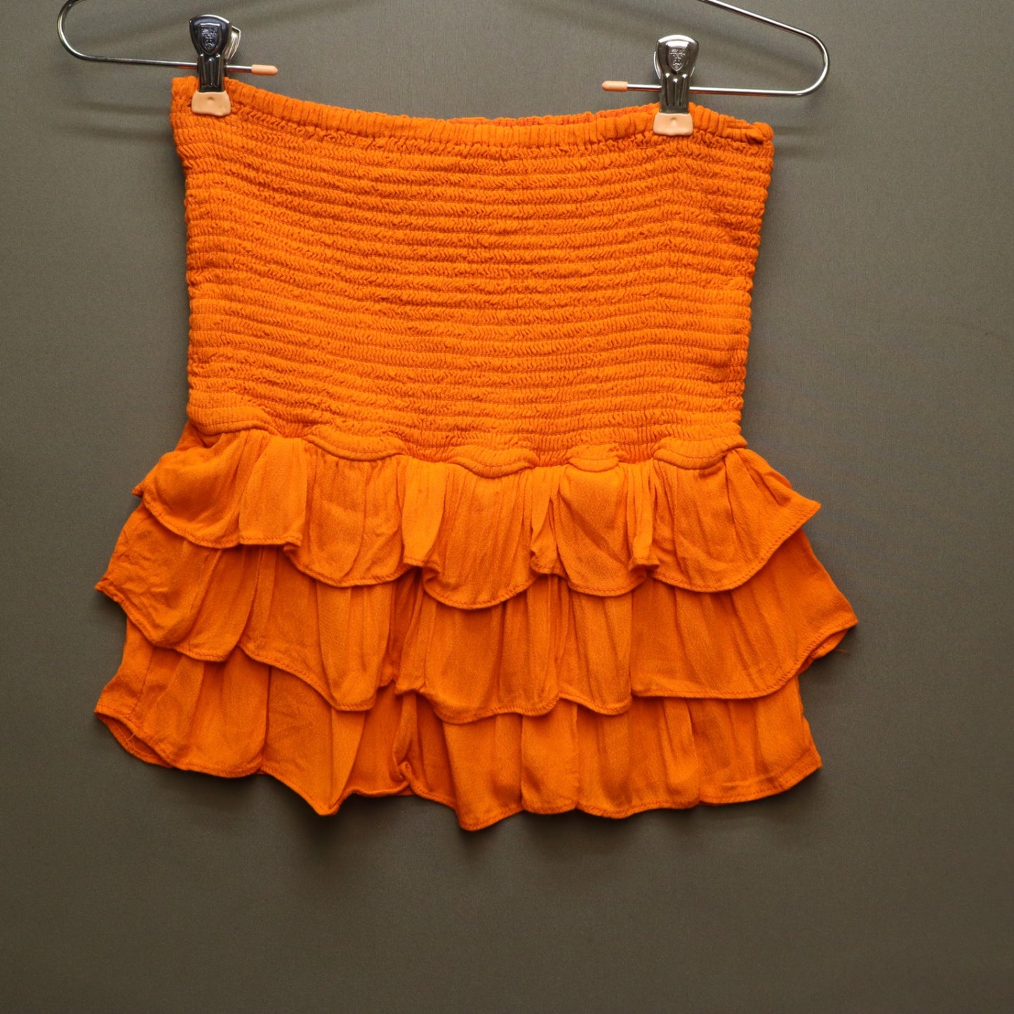 Olivaceous Orange Smocked Tube Top Medium Strapless Tiered Ruffle Peplum Cami
