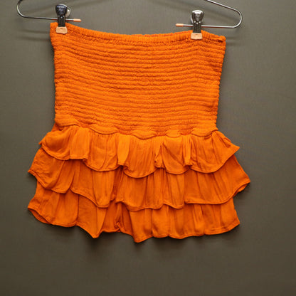 Olivaceous Orange Smocked Tube Top Medium Strapless Tiered Ruffle Peplum Cami