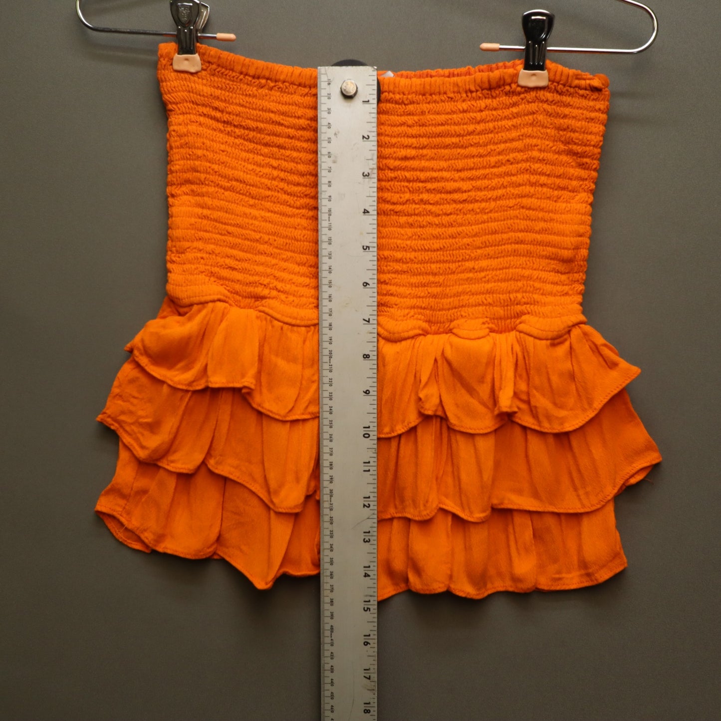 Olivaceous Orange Smocked Tube Top Medium Strapless Tiered Ruffle Peplum Cami