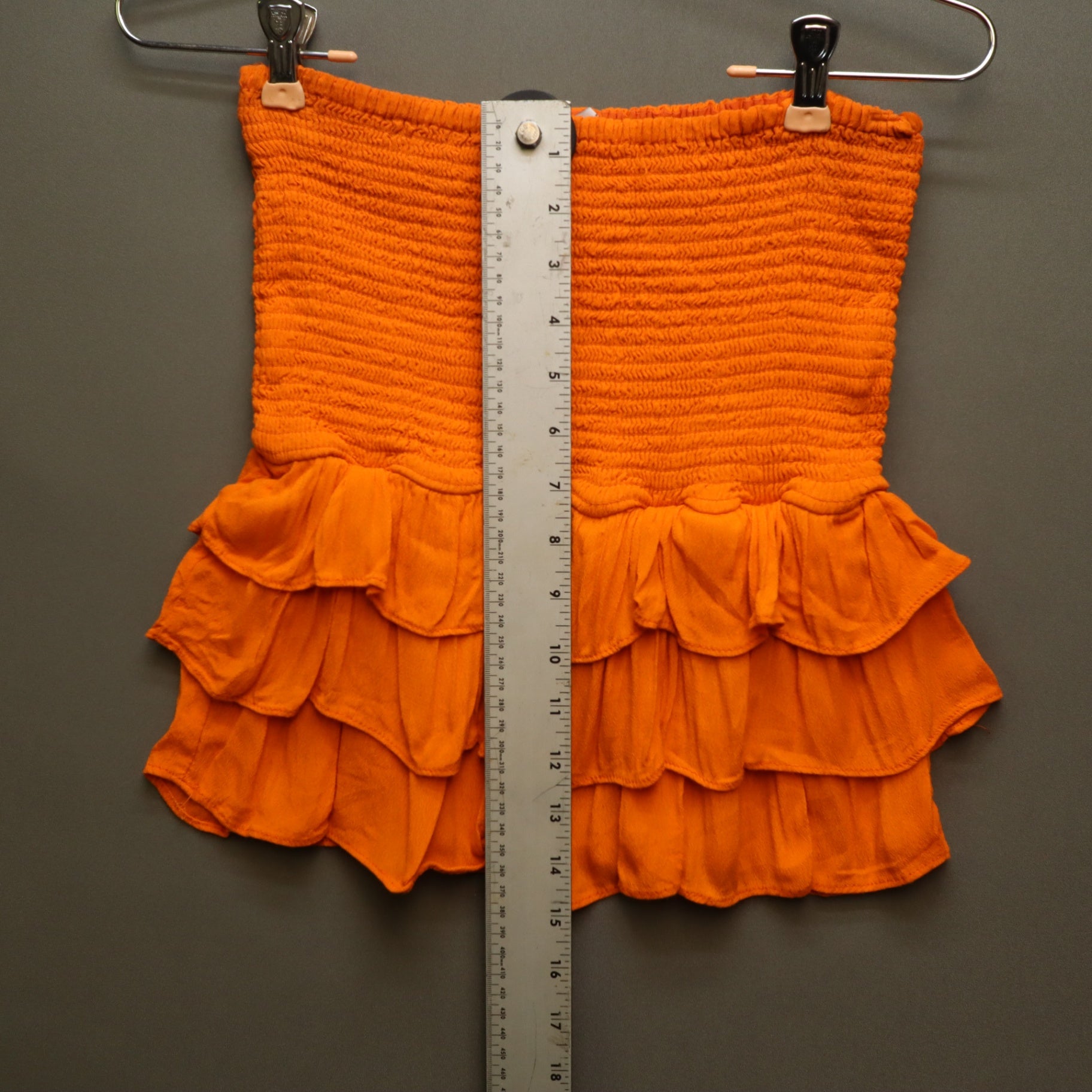 Olivaceous Orange Smocked Tube Top Medium Strapless Tiered Ruffle Peplum Cami