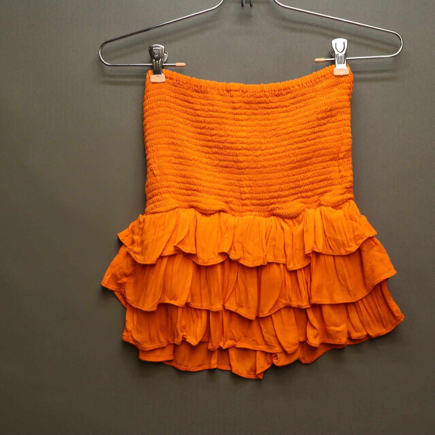 Olivaceous Orange Smocked Tube Top Medium Strapless Tiered Ruffle Peplum Cami