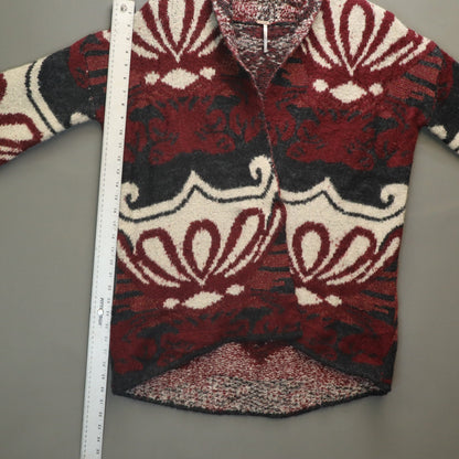 Free People Oversized Open Front Cardigan Sweater Medium Burgundy Metallic Knit