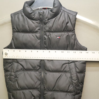 Tommy Hilfiger Boys Puffer Vest Black Size 4/4T Full Zip spellout Back Sleeveless