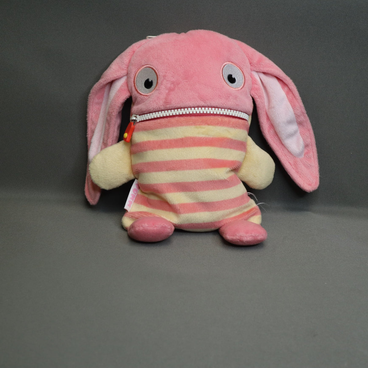 Sorgenfresser Pomm Worry Eater Pink Striped Plush Bunny Rabbit Zipper Mouth 10"