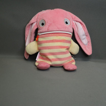 Sorgenfresser Pomm Worry Eater Pink Striped Plush Bunny Rabbit Zipper Mouth 10"