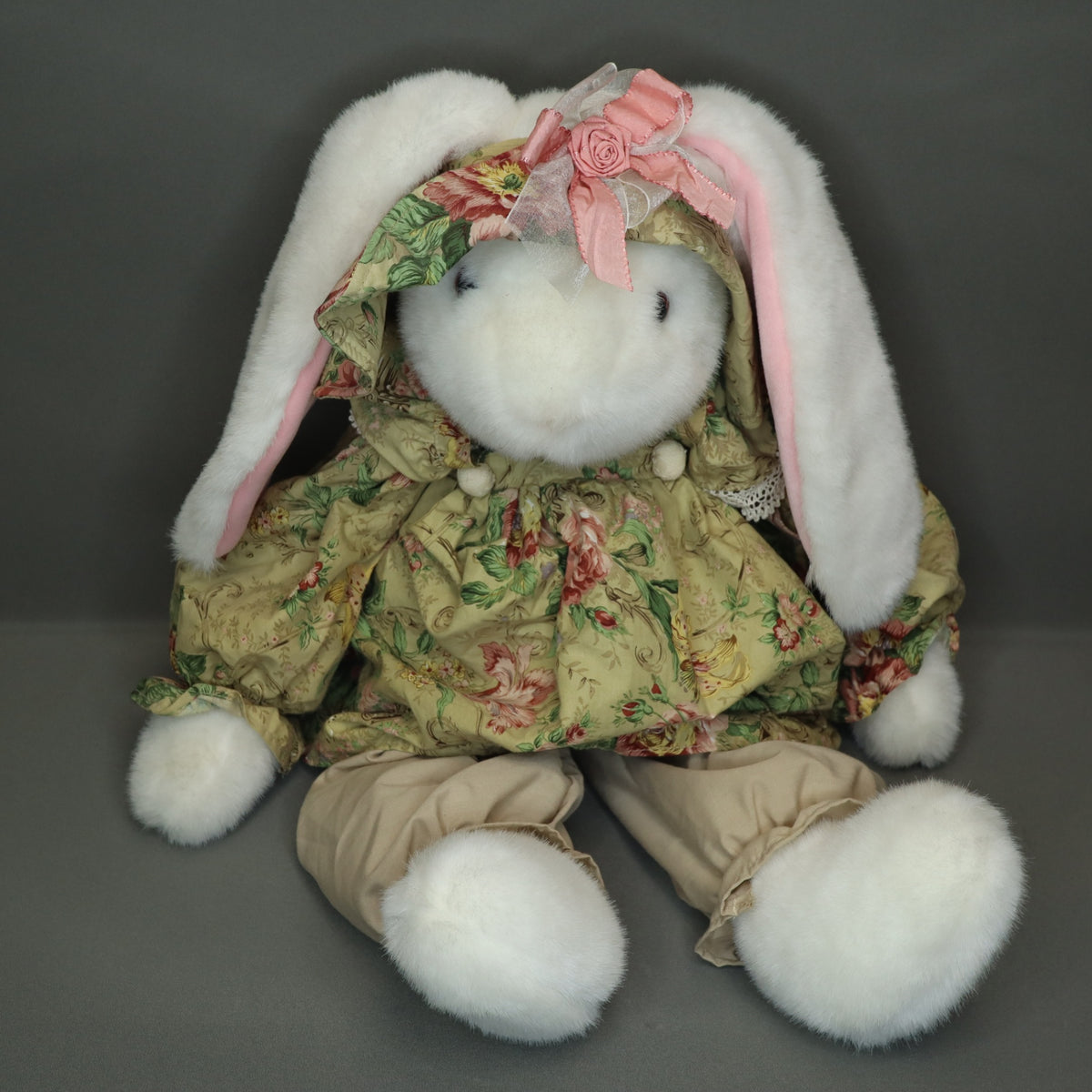 Vintage JCPenney Plush Bunny Rabbit Floral Dress Bonnet Bloomers Golden Bear Co