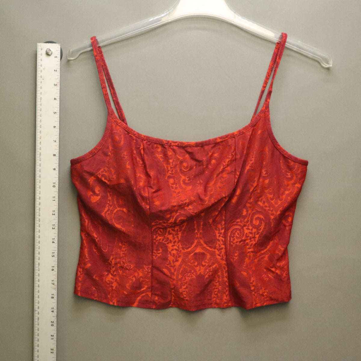 Vintage Y2K Red Orange Paisley Jacquard Cami Tank Top Corset Style Cami M