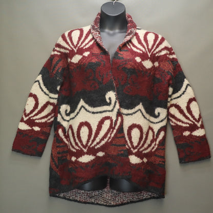 Free People Oversized Open Front Cardigan Sweater Medium Burgundy Metallic Knit