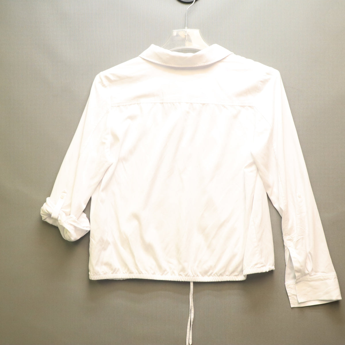 Tommy Hilfiger White Drawstring Hem Polo Shirt Womens Large Long Roll Tab Sleeve