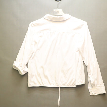 Tommy Hilfiger White Drawstring Hem Polo Shirt Womens Large Long Roll Tab Sleeve