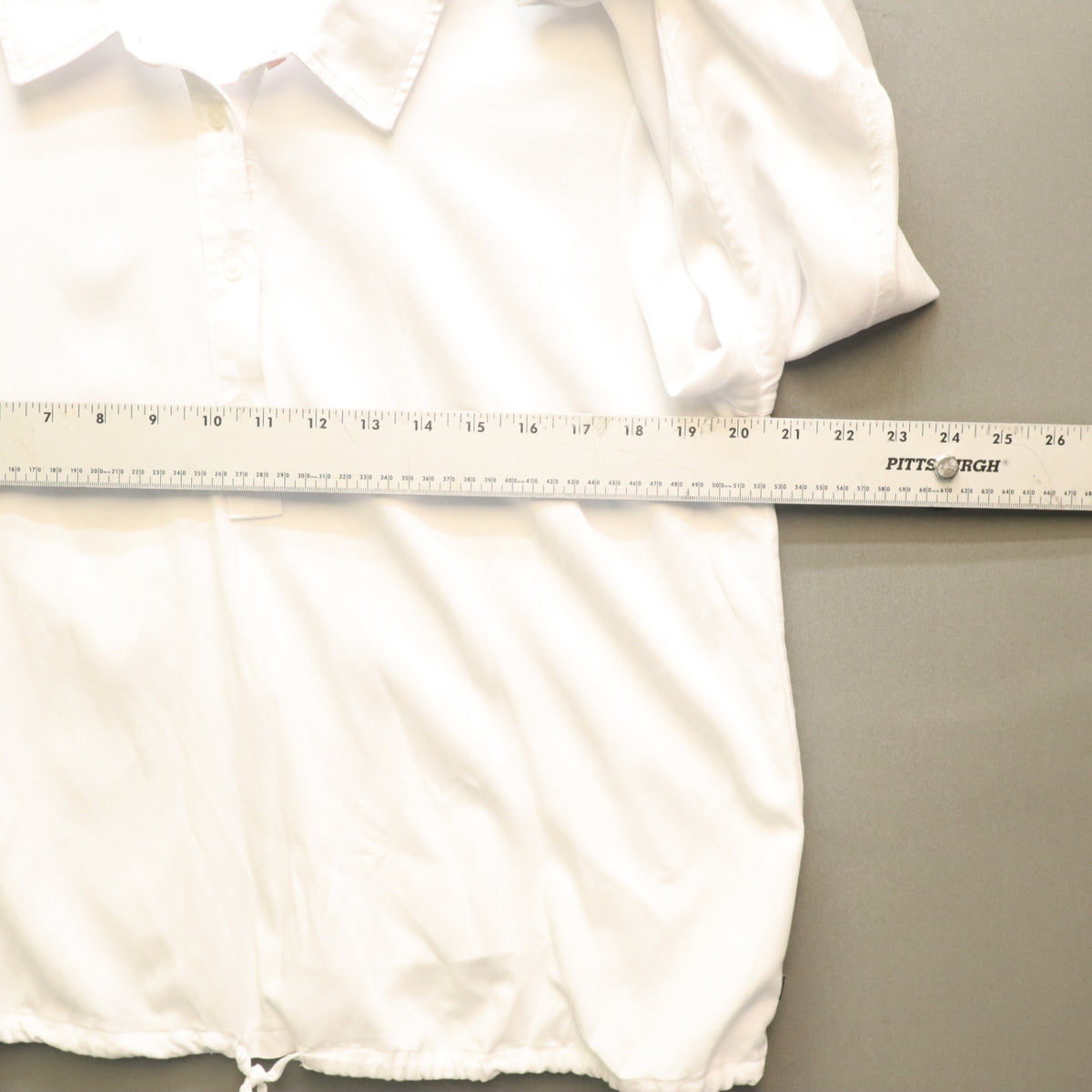 Tommy Hilfiger White Drawstring Hem Polo Shirt Womens Large Long Roll Tab Sleeve