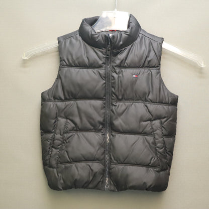 Tommy Hilfiger Boys Puffer Vest Black Size 4/4T Full Zip spellout Back Sleeveless