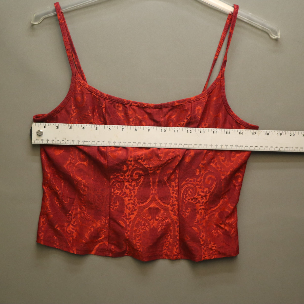 Vintage Y2K Red Orange Paisley Jacquard Cami Tank Top Corset Style Cami M