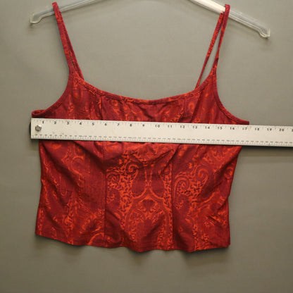 Vintage Y2K Red Orange Paisley Jacquard Cami Tank Top Corset Style Cami M