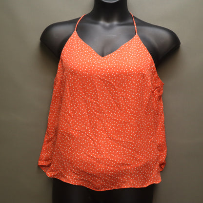 Active USA Orange Polka Dot Cami Tank Top Womens Large Strappy Crossover Back