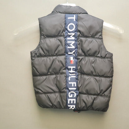 Tommy Hilfiger Boys Puffer Vest Black Size 4/4T Full Zip spellout Back Sleeveless