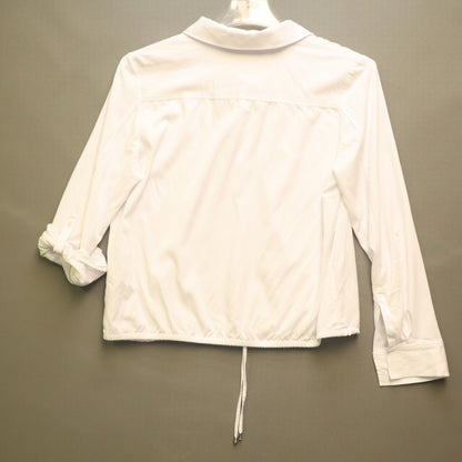 Tommy Hilfiger White Drawstring Hem Polo Shirt Womens Large Long Roll Tab Sleeve