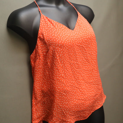 Active USA Orange Polka Dot Cami Tank Top Womens Large Strappy Crossover Back