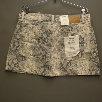 NWT Cotton On Snake Print Denim Mini Skirt Size 32 Beige Grey Snakeskin Mid Rise