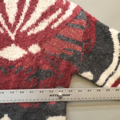 Free People Oversized Open Front Cardigan Sweater Medium Burgundy Metallic Knit