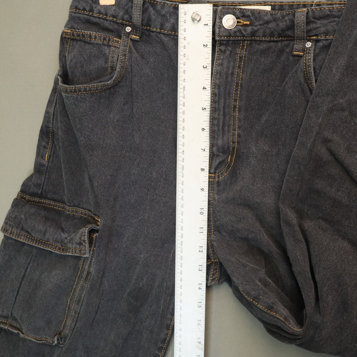 Cotton On Curvy Cargo Black Denim Jeans Womens Size 32 High Rise Wide Leg Pants