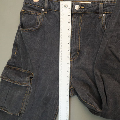 Cotton On Curvy Cargo Black Denim Jeans Womens Size 32 High Rise Wide Leg Pants