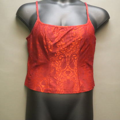 Vintage Y2K Red Orange Paisley Jacquard Cami Tank Top Corset Style Cami M