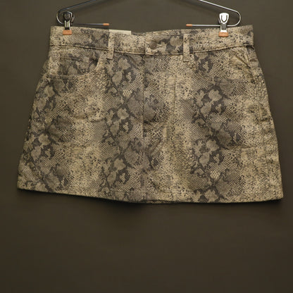 NWT Cotton On Snake Print Denim Mini Skirt Size 32 Beige Grey Snakeskin Mid Rise