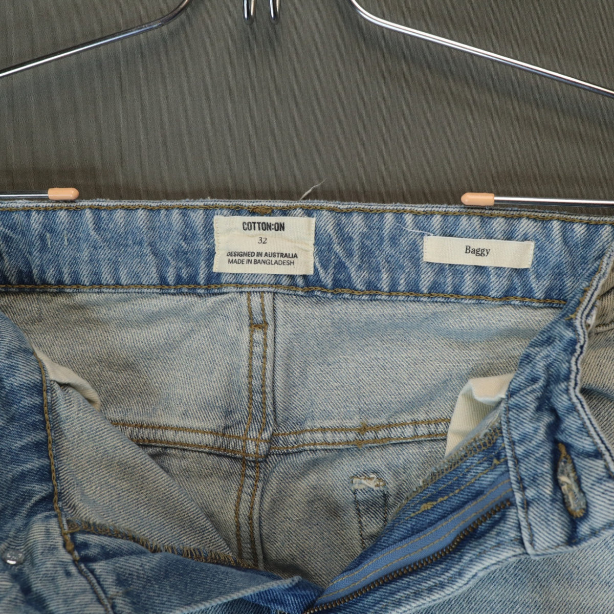 Cotton On Baggy Fit Light Wash Jeans Mens 32 Relaxed Straight Denim 100% Cotton