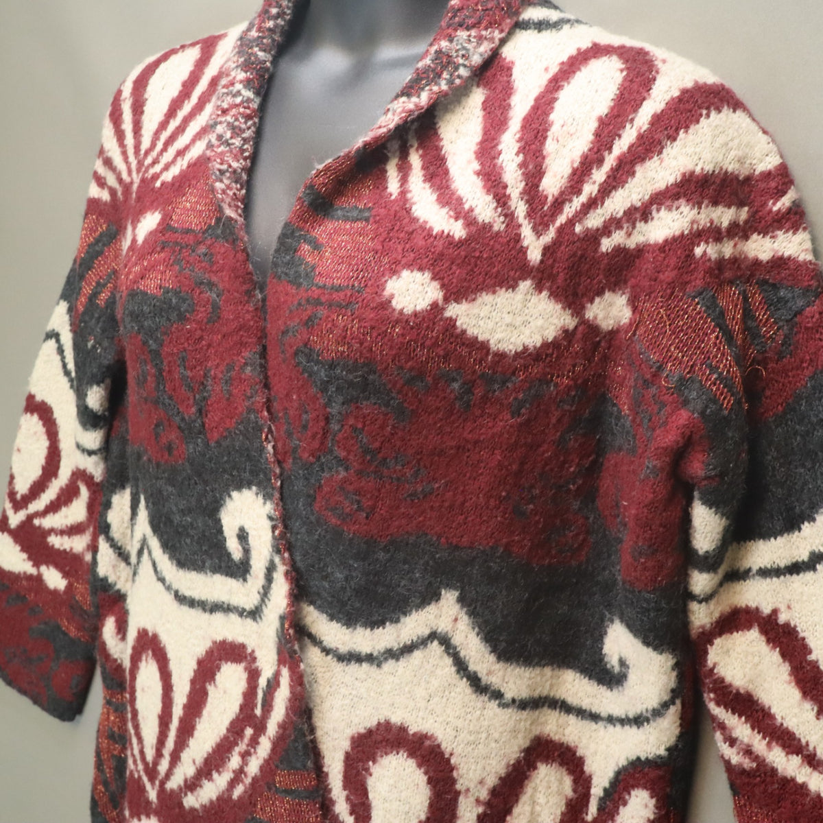 Free People Oversized Open Front Cardigan Sweater Medium Burgundy Metallic Knit