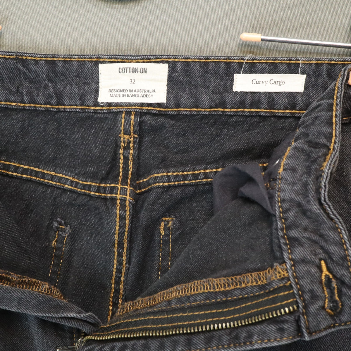 Cotton On Curvy Cargo Black Denim Jeans Womens Size 32 High Rise Wide Leg Pants