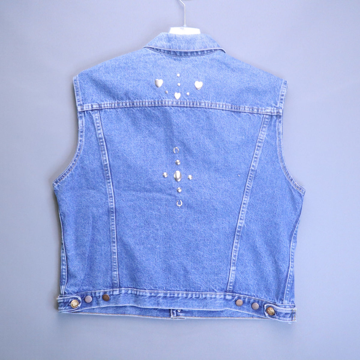 Vintage Western Studded Denim Vest Sleeveless Cutoff Trucker Jacket Hearts Stars
