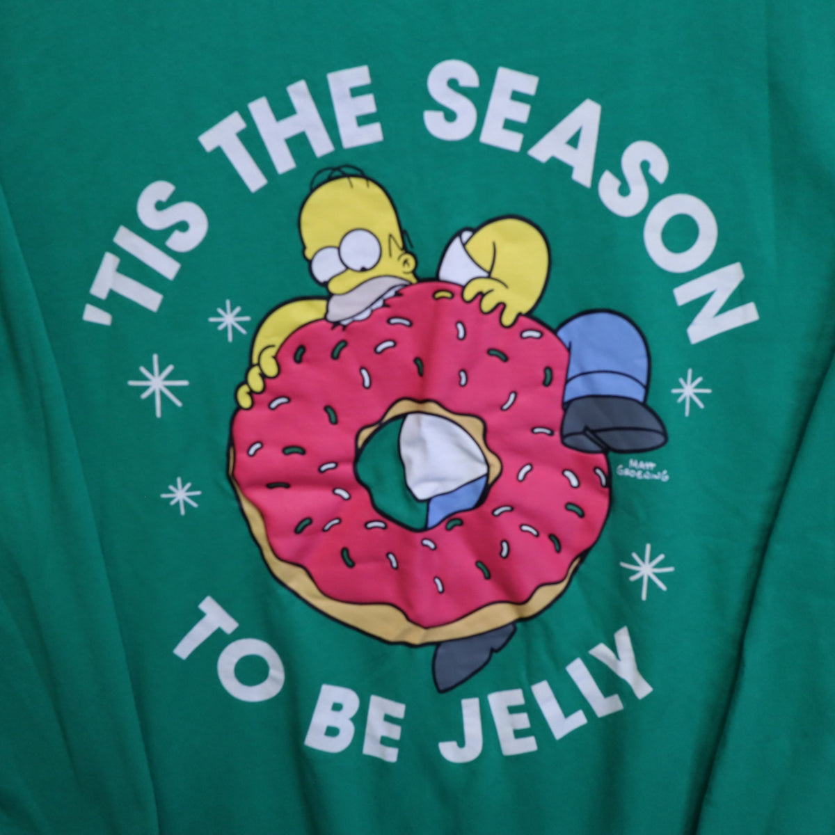 The Simpsons Mens XXL Green Fleece Sweatshirt Homer Donut Tis The Season Jelly