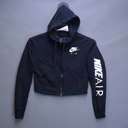 Nike Air Full Zip Cropped French Terry Hoodie Womens XS Black Spellout Sleeve