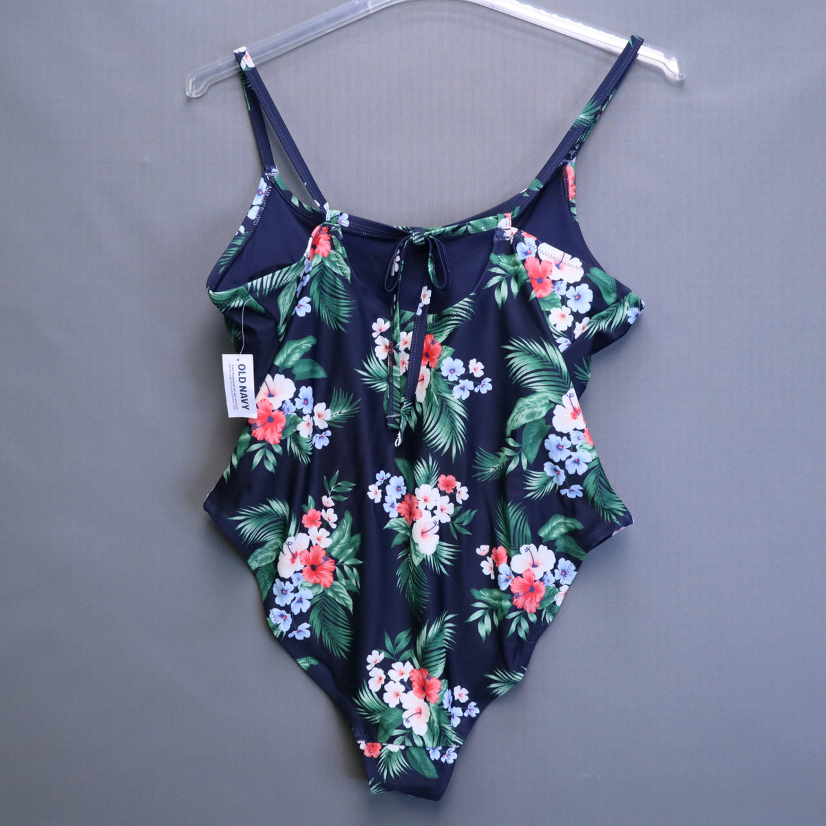 NWT Old Navy Womens 2X Tropical Hibiscus One Piece Swimsuit Navy Blue Floral Plus
