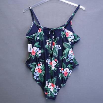 NWT Old Navy Womens 2X Tropical Hibiscus One Piece Swimsuit Navy Blue Floral Plus